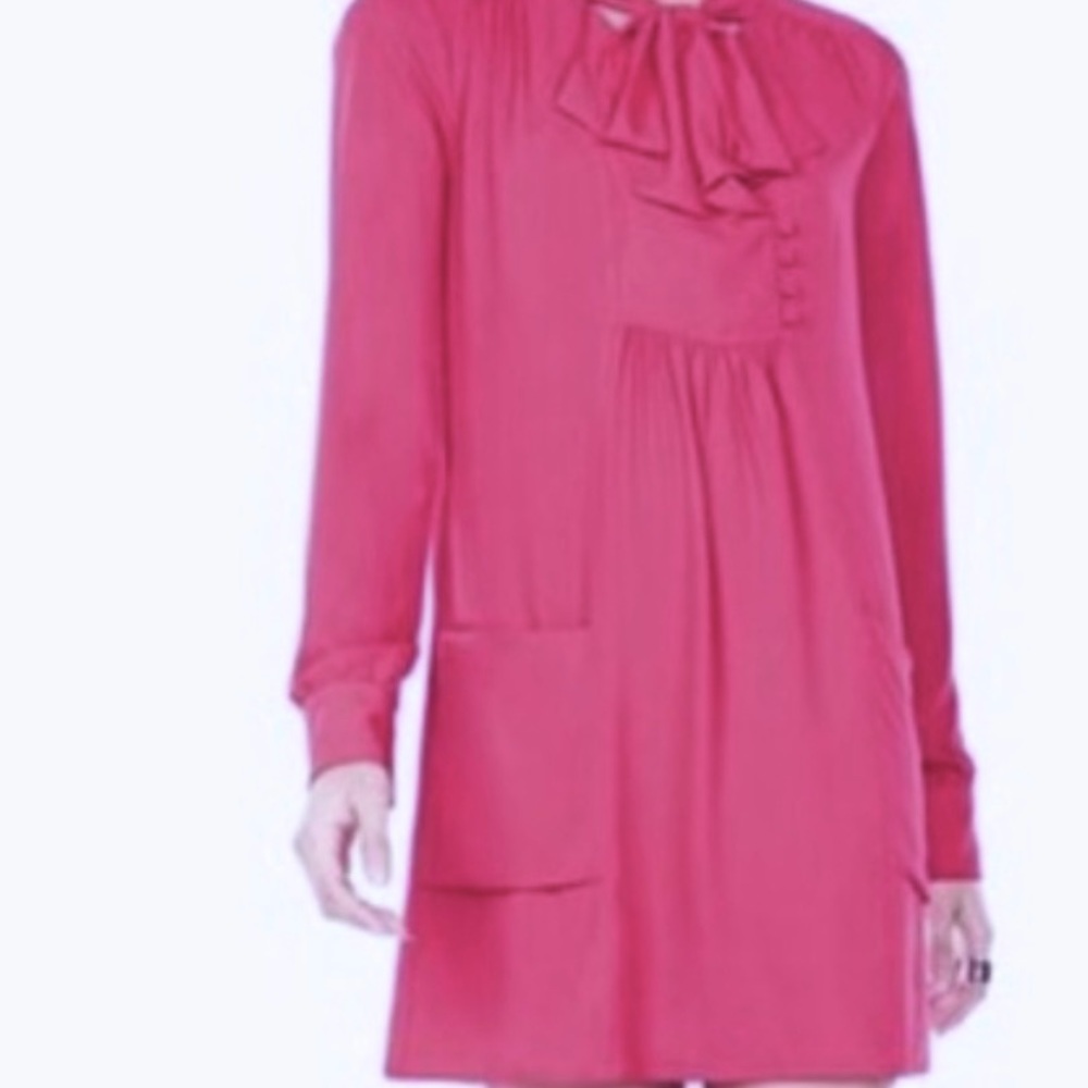 BCBGMaxazria Long Sleeve DaMario Mini Dress w Front Neck Sash in Berry - Picture 2 of 11